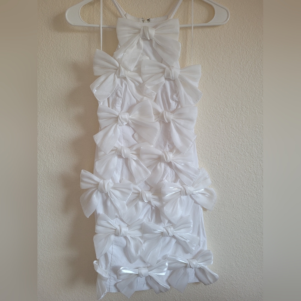 BHLDN Sleeveless Allover Bow High-Neck Mini Dress